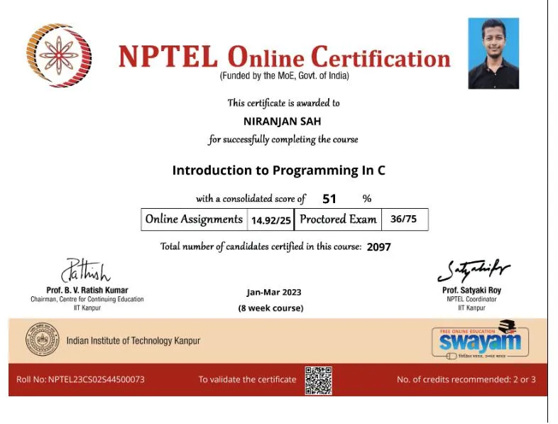 Introduction to Programming in C certificate